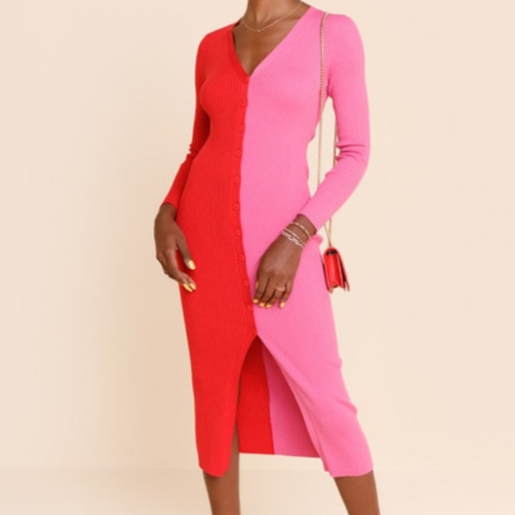 New NANETTE COLORBLOCKED MIDI DRESS IN RED - Picture 5 of 15